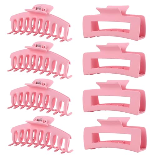 LuSeren Pink Hair Clips for Women -8 Pack 4.3 Inch Large Hair Claw Clips for Women Thin Thick Curly Hair, Big Banana Clips,Strong Hold jaw clips - Image 1