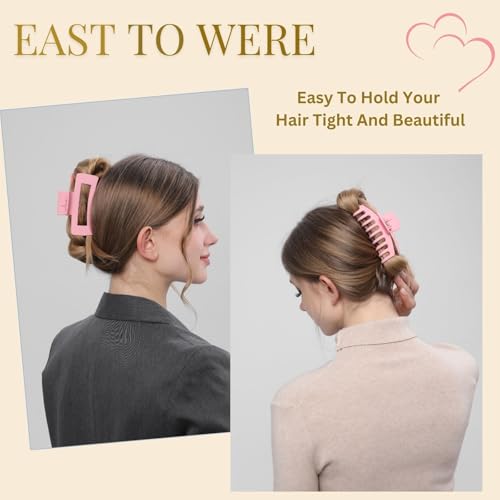 LuSeren Pink Hair Clips for Women -8 Pack 4.3 Inch Large Hair Claw Clips for Women Thin Thick Curly Hair, Big Banana Clips,Strong Hold jaw clips - Image 3
