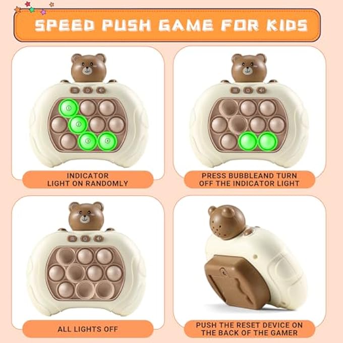 FAST PUSH BUBBLE GAME, POP QUICK PUSH GAME POP LIGHT UP GAME TOYS, SHIFT ATTENTION, RELIEVE ANXIETY SENSORY TOYS, FAST PUSH HANDHELD GAME FOR 6 7 8 9 YEAR OLD KIDS BOYS & GIRLS BIRTHDAY GIFTS(BEARS) - Image 3