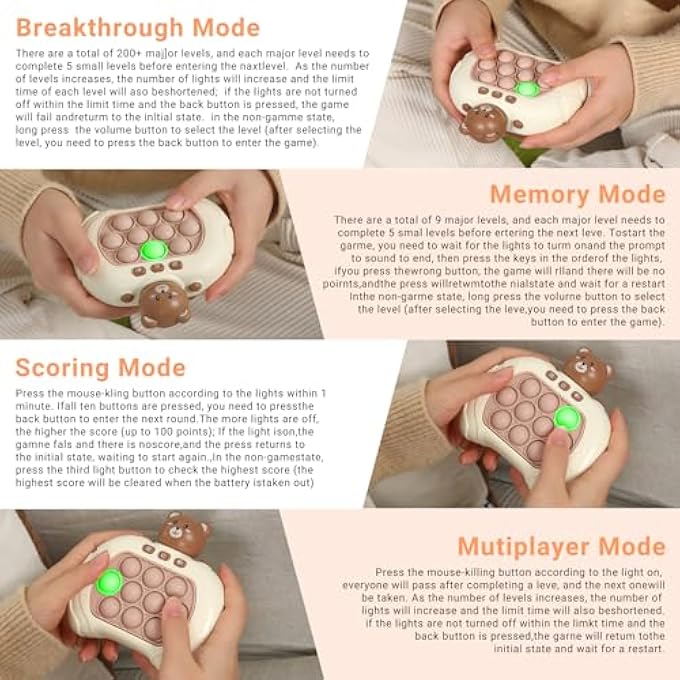 FAST PUSH BUBBLE GAME, POP QUICK PUSH GAME POP LIGHT UP GAME TOYS, SHIFT ATTENTION, RELIEVE ANXIETY SENSORY TOYS, FAST PUSH HANDHELD GAME FOR 6 7 8 9 YEAR OLD KIDS BOYS & GIRLS BIRTHDAY GIFTS(BEARS) - Image 4