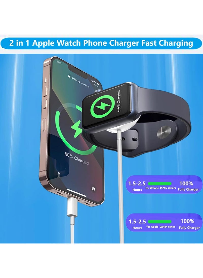 OLYSON for Apple Watch Charger, iPhone and Watch Travel Charger, 2 in 1 USB C Cord, iWatch Magnetic Fast Charging Compatible for Apple iWatch Series10/9/8/7/6/Ultra2/SE2/5&iPhone 16 15, (1.2m)White  - Image 2