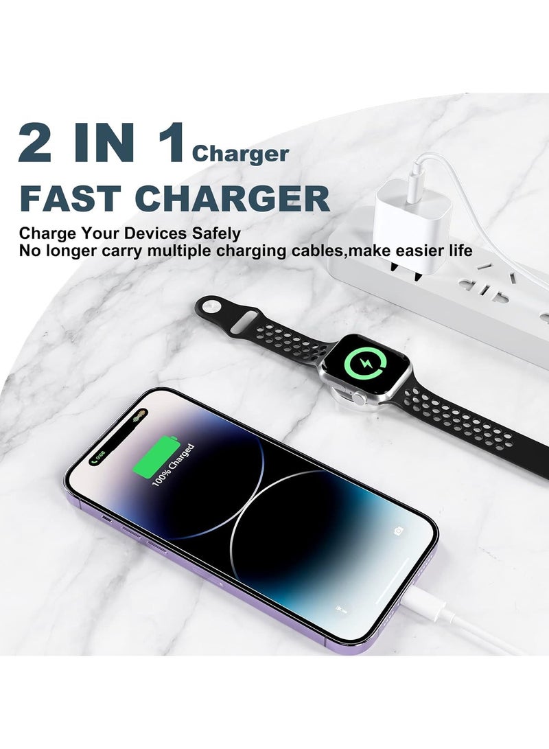 OLYSON for Apple Watch Charger, iPhone and Watch Travel Charger, 2 in 1 USB C Cord, iWatch Magnetic Fast Charging Compatible for Apple iWatch Series10/9/8/7/6/Ultra2/SE2/5&iPhone 16 15, (1.2m)White  - Image 3