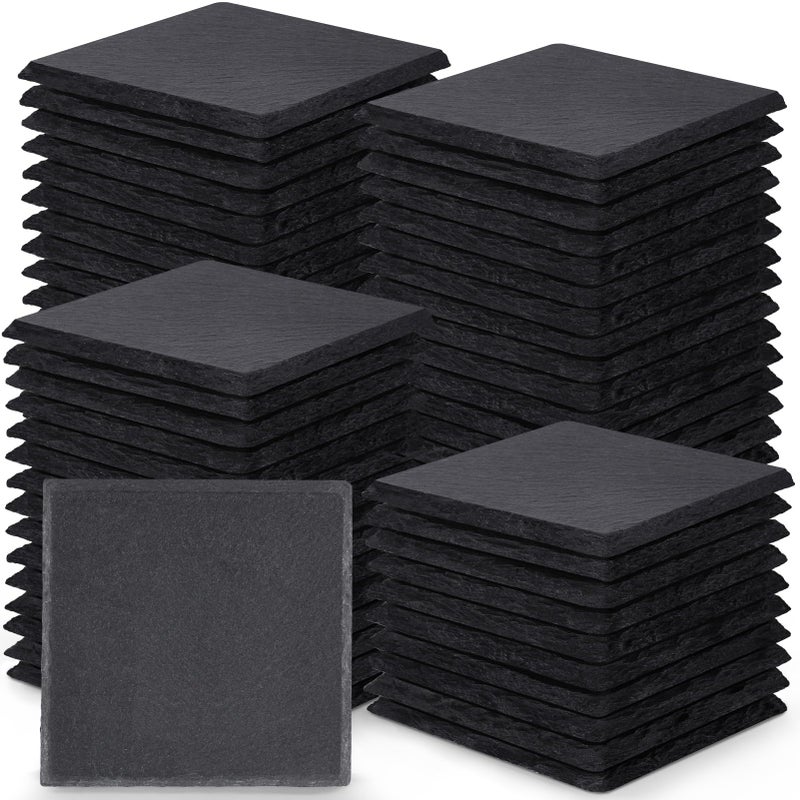 72 Pieces Slate Drink Coasters GOH DODD 4 Inch Black Coasters Stone Coaster Set Laser Engraving Blanks with AntiScratch Bottom for Home Office Kitchen Housewarming Gifts Wedding Party Square