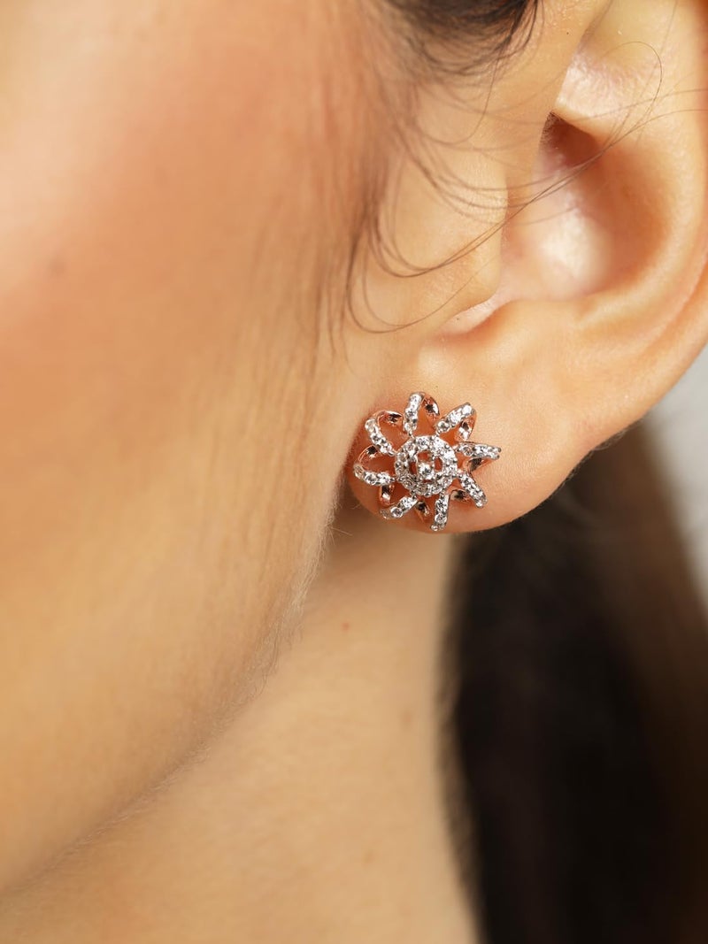 CLARA 925 Sterling Silver Anna Earrings with Screw Back | Rose Gold Rhodium Plated, Swiss Zirconia | Gift for Women & Girls - Image 5