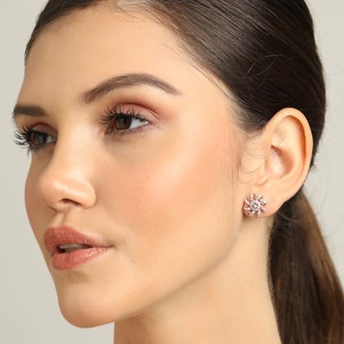 CLARA 925 Sterling Silver Anna Earrings with Screw Back | Rose Gold Rhodium Plated, Swiss Zirconia | Gift for Women & Girls - Image 4
