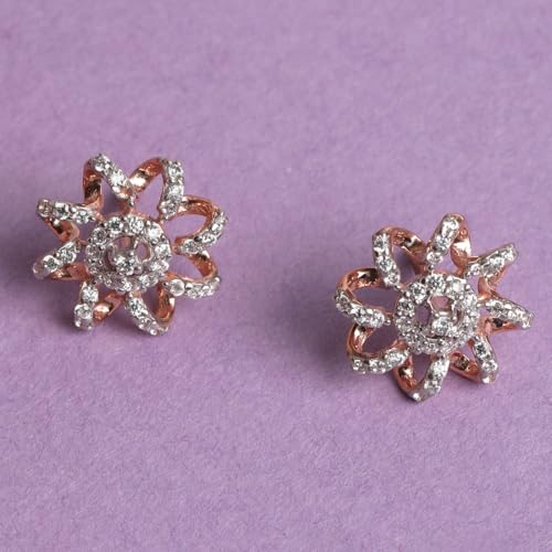 CLARA 925 Sterling Silver Anna Earrings with Screw Back | Rose Gold Rhodium Plated, Swiss Zirconia | Gift for Women & Girls - Image 2