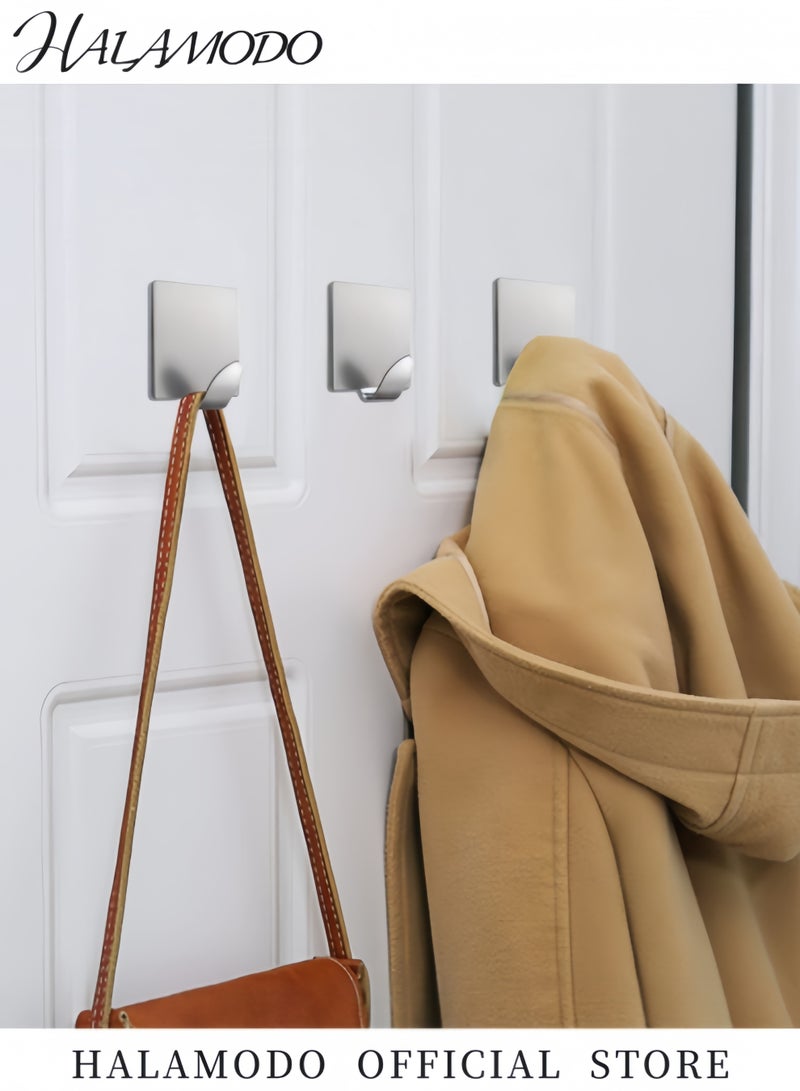 هالامودو 4 قطع من خطافات لاصقة شديدة التحمل من الفولاذ المقاوم للصدأ مقاومة للماء لتعليق الملابس والمعاطف والمناشف والمفاتيح والحقائب والأضواء والتقويمات - Image 3