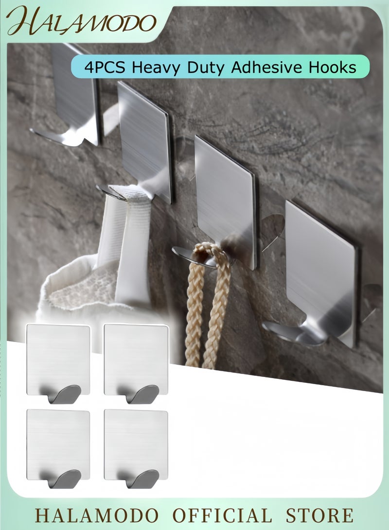 هالامودو 4 قطع من خطافات لاصقة شديدة التحمل من الفولاذ المقاوم للصدأ مقاومة للماء لتعليق الملابس والمعاطف والمناشف والمفاتيح والحقائب والأضواء والتقويمات - Image 1