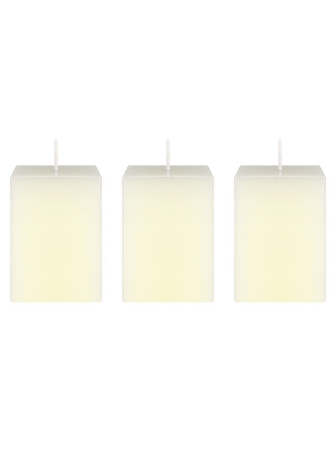 SRG 3 pcs Unscented Ivory Square Pillar Candle, Hand Poured Premium Wax Candles 3 Inch x 3 Inch, Home Décor, Wedding Receptions, Baby Showers, Birthdays, Celebrations, Party Favors & More - Image 1