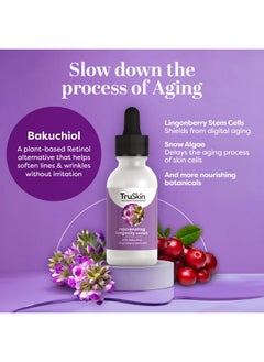TruSkin TruSkin Longevity Bakuchiol Serum - Rejuvenating Face Serum with Lingonberry Stem Cells & Snow Algae - Skin Care Made to Help Transition from Anti Aging to Healthy Aging - 1 fl oz  - Image 3