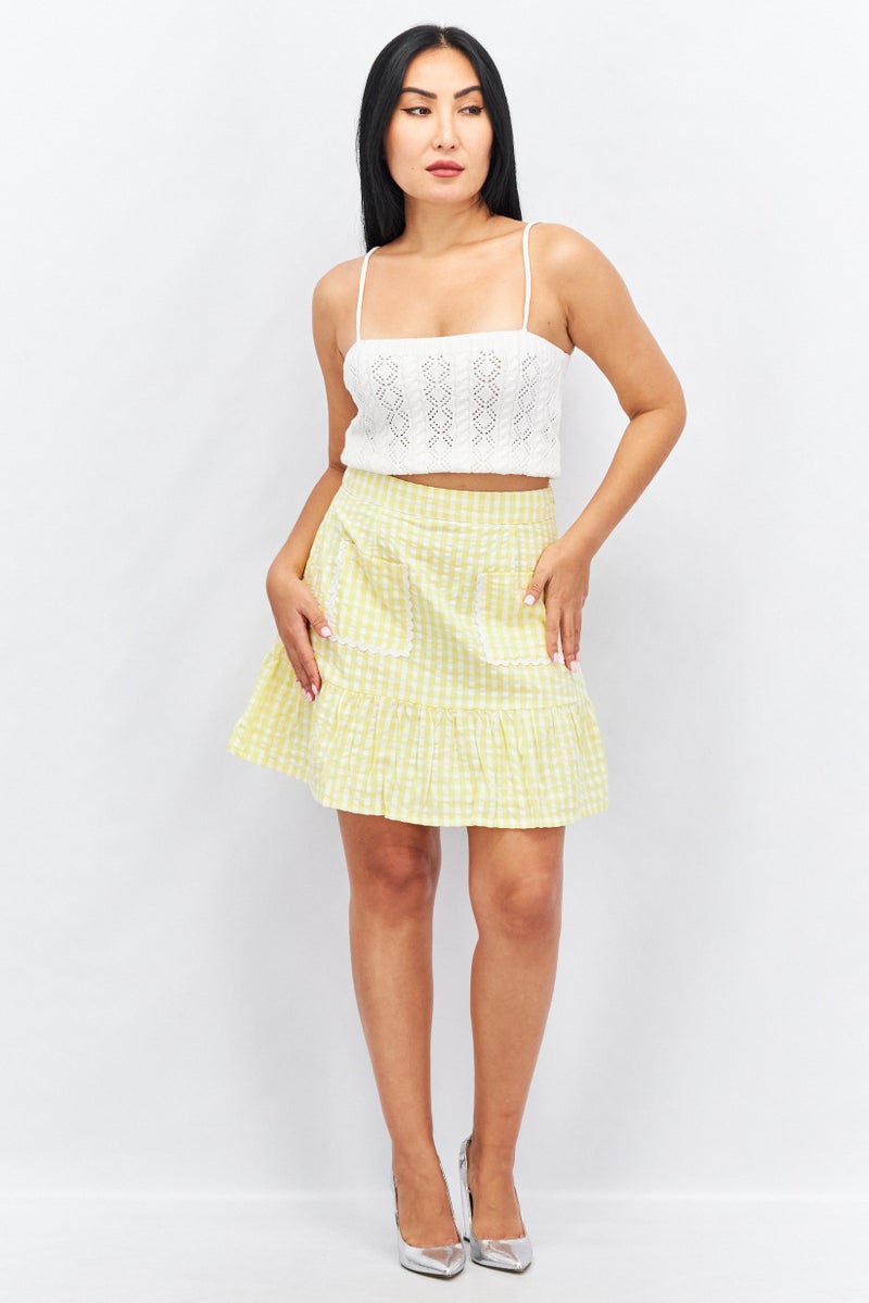 Neon Rose Women Gingham Print Flippy Mini Skirt, Yellow - Image 4