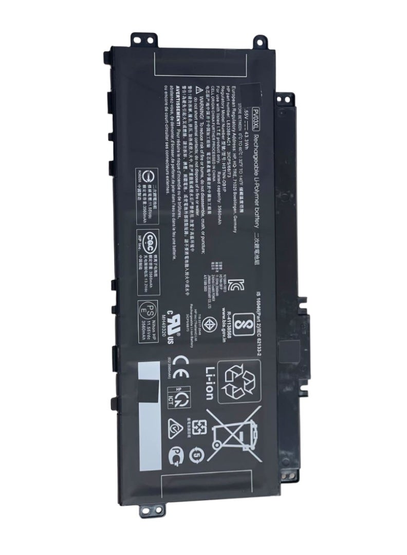 PV03XL PP03XL Laptop Battery for HP Pavilion 13 14 X360 Series Notebook 11.55V 43.3wh PV03043XL 3icp/5/68/730 Hstnn-dB9X Hstnn-Lb8s Hstnn-Ob1p L83388-421 - Image 1