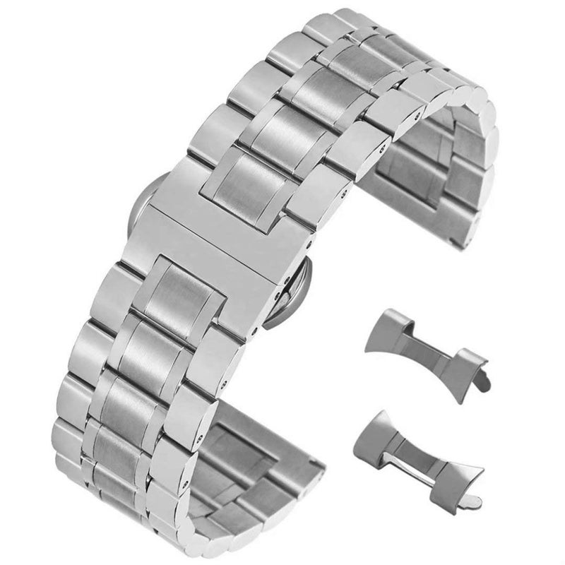 AUTULET 20mm Durable Solid Stainless Steel Band Watch Bracelet with Easy Release Deployment Buckle in Silver - Image 1