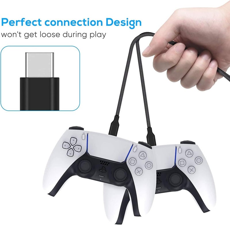 بريميفي كابل شاحن بطول 10 أقدام لأجهزة التحكم PS5 و Xbox Series X/S، و Switch Pro، كابل شحن USB بديل مضفر من النايلون، منافذ شحن سريع من نوع C، ملحقات لجهاز Playstation 5 و Xbox. - Image 5