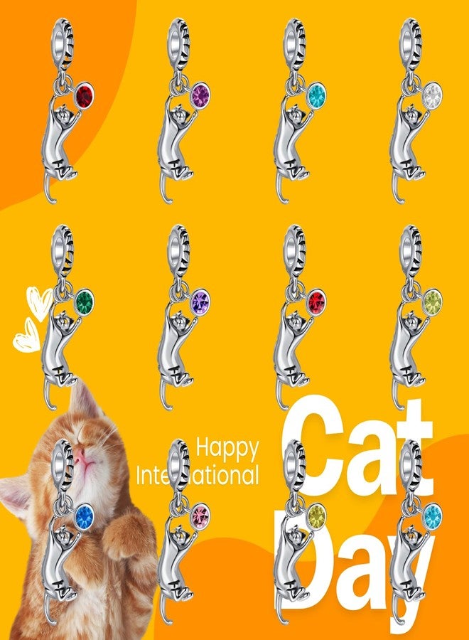 MiiFort Playing Tabby Cat Dangle Charm Compatible with Pandora Charms Bracelets with April Clear Birthstones Ginger Cats Lovers Women Birthday - Image 4