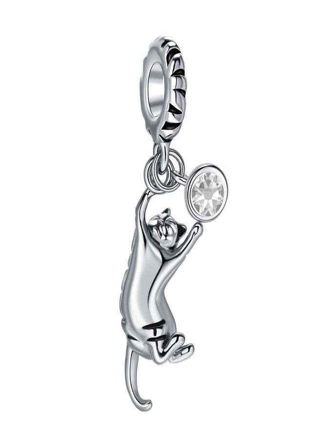 MiiFort Playing Tabby Cat Dangle Charm Compatible with Pandora Charms Bracelets with April Clear Birthstones Ginger Cats Lovers Women Birthday - Image 1