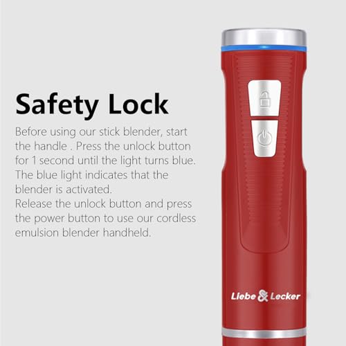 Liebe&Lecker Immersion Blender Handheld Cordless, 3 in 1 Cordless Hand Blender, 8 Speed Emulsion Blender Handheld with Whisk Milk Frother for Soup Smoothie Red - Image 2