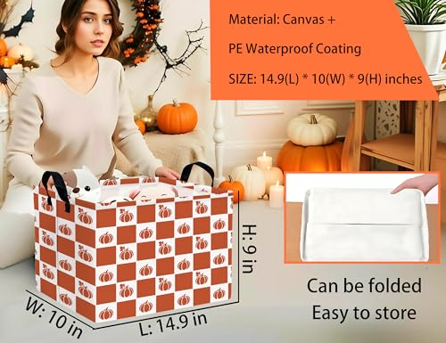 BOOHIT Large Halloween Themed Candy Gift Boo Basket for Kids Baby Personalized Adults Storage Bin Fall DecorGrid Pumpkin - Image 3