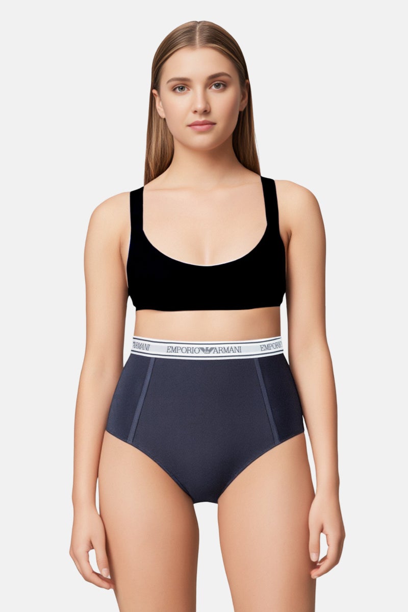EMPORIO ARMANI Women Brand Logo Pull On Panty, Navy - Image 1