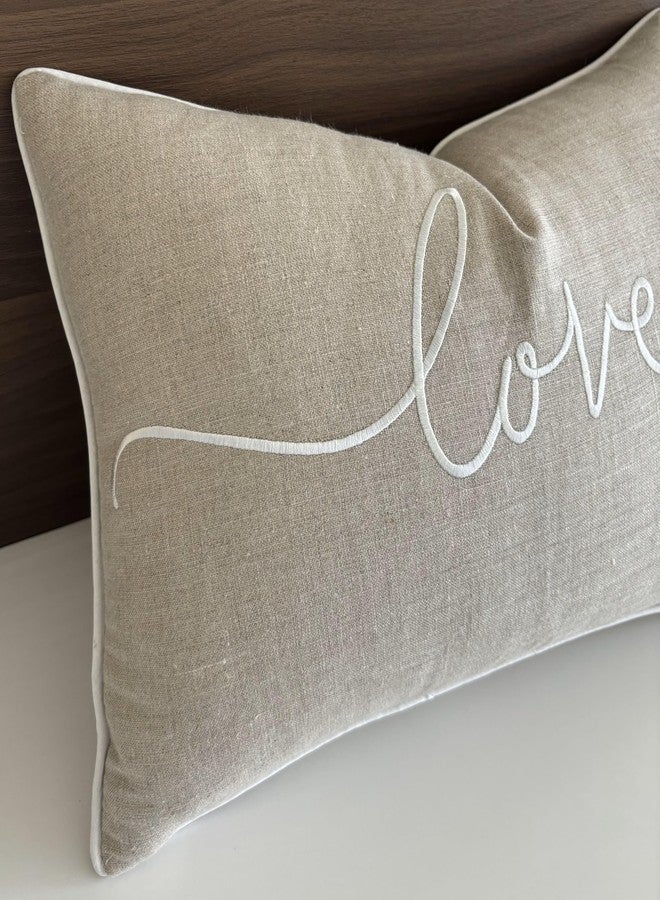 YugTex Love Sentiment Embroidered Lumbar Accent Throw Pillow Cover - Newlyweds, Bedroom Decor, Sofa - 12x18, Natural - Image 3