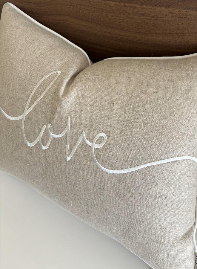 YugTex Love Sentiment Embroidered Lumbar Accent Throw Pillow Cover - Newlyweds, Bedroom Decor, Sofa - 12x18, Natural - Image 4