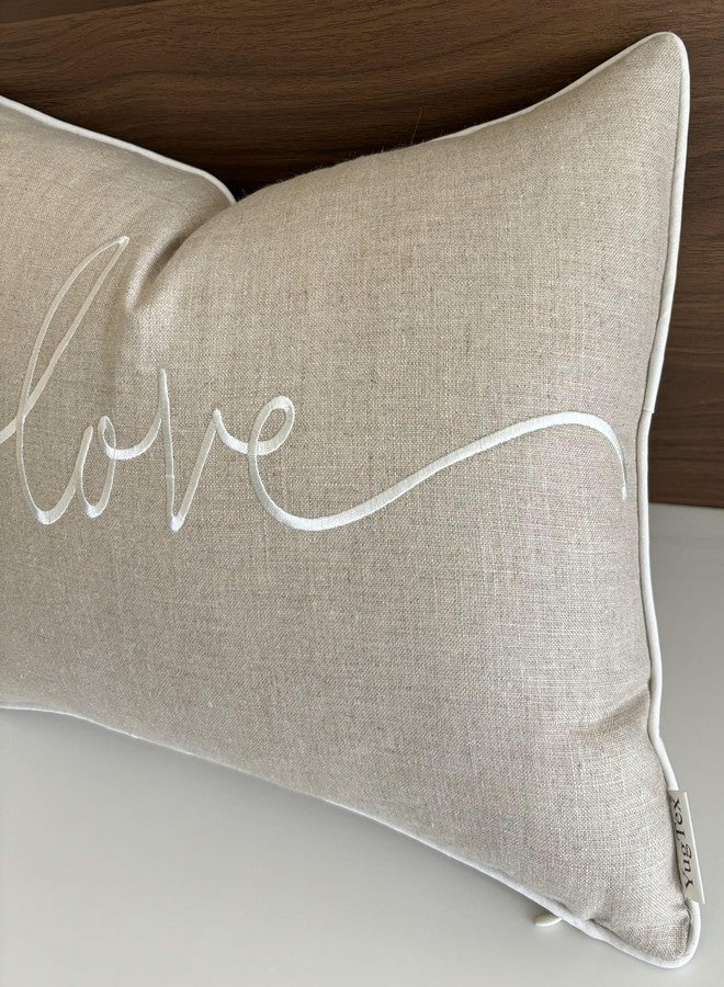 YugTex Love Sentiment Embroidered Lumbar Accent Throw Pillow Cover - Newlyweds, Bedroom Decor, Sofa - 12x18, Natural - Image 2