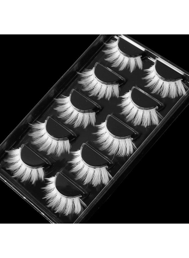 DSLONG DSLONG 5 Pairs White Lashes Cosplay Lashes 3D Multi-Layered Anime Manga Lashes Effect Fluffy Wispy Cat Eye White False Eyelashes For Halloween Masquerade Eyelash Tools (W01) - Image 3