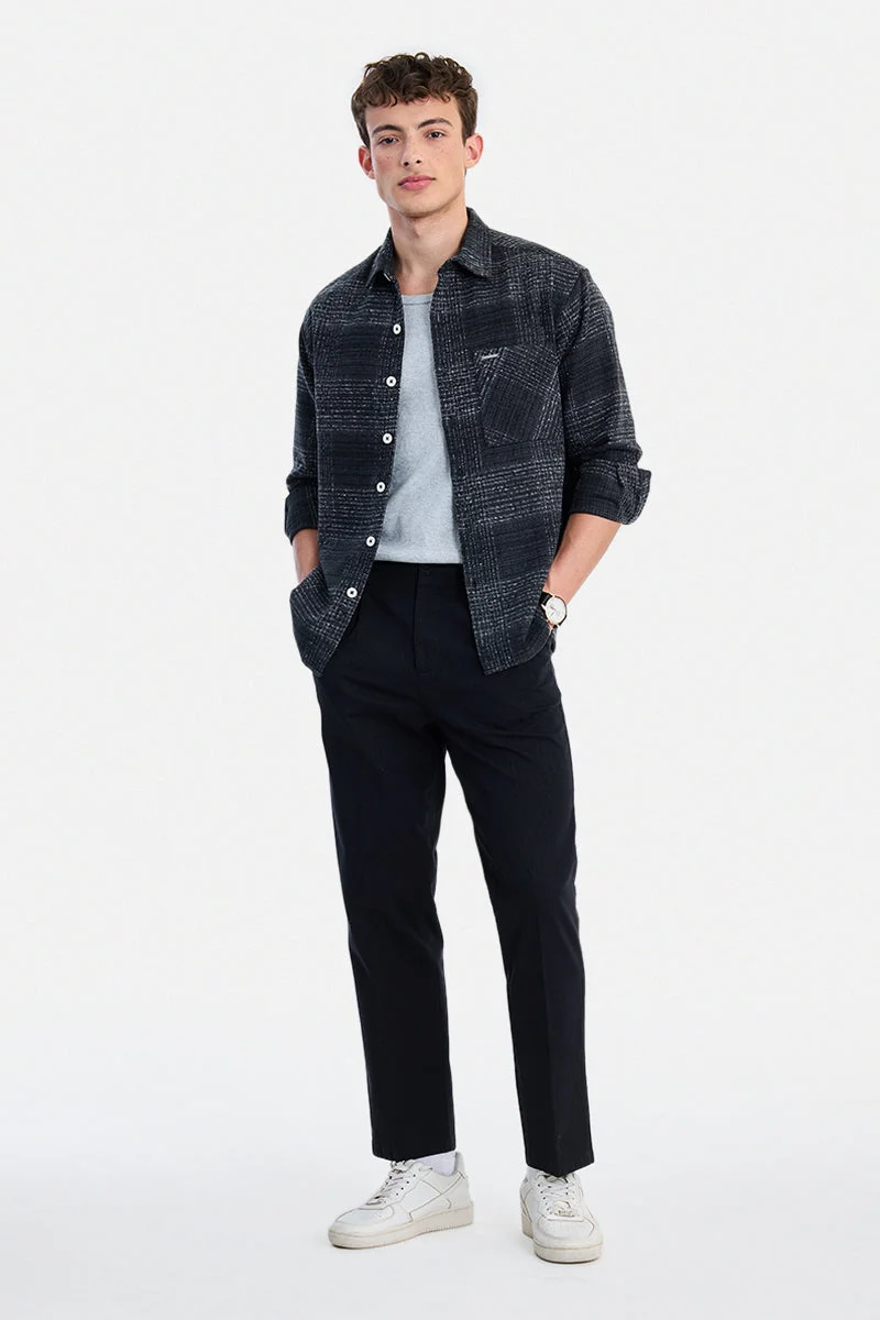 سنيتش Charcoal Grey Checkered Long Sleeve Oversized Shirt