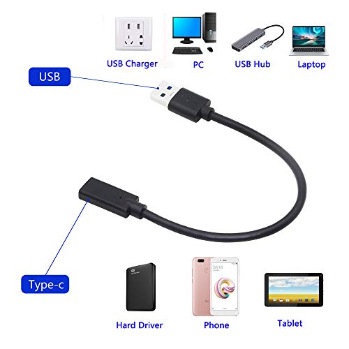 CERRXIAN USB 3.0 Type A Male to USB 3.0 Type C Female Gold Plated Connector Converter Adapter (Black) (15cm) - Image 4