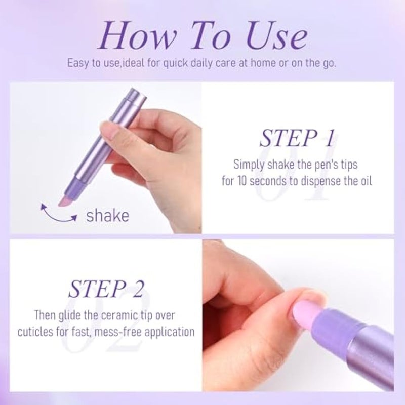 KYDA Cuticle Oil Pen, Multifunctional 3-in-1 Nail Care Pen, Moisturising and Brightening Cuticle Remover Pen with Ceramic Tip, for Dry, Damaged Nails - Pack of 2 - Image 5