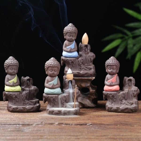 TUZECH Meditating Monk Buddha Smoke Back Flow Incense Holder Decorative Showpiece (Set of 2) - Image 5