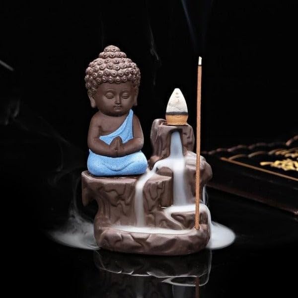 TUZECH Meditating Monk Buddha Smoke Back Flow Incense Holder Decorative Showpiece (Set of 2) - Image 2