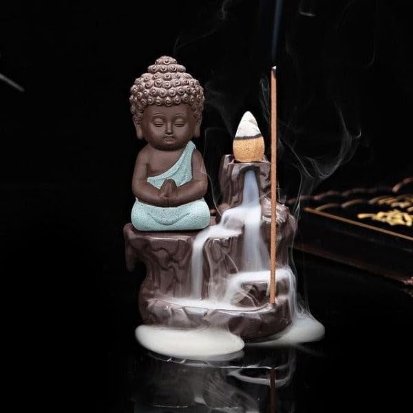TUZECH Meditating Monk Buddha Smoke Back Flow Incense Holder Decorative Showpiece (Set of 2) - Image 4