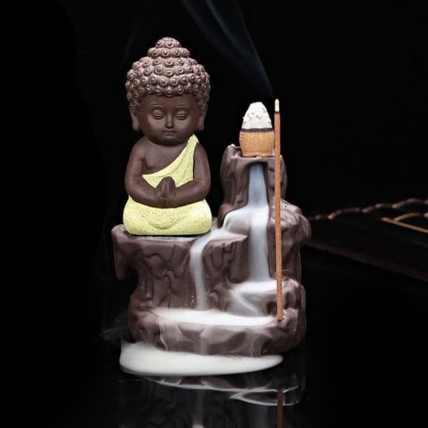 TUZECH Meditating Monk Buddha Smoke Back Flow Incense Holder Decorative Showpiece (Set of 2) - Image 3