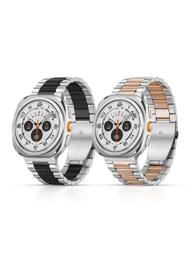 O Ozone (Pack of 2) Stainless Steel Watch Straps Compatibile with Samsung Galaxy Watch Ultra 47mm Strap Band, Adjustable Stainless Steel Replacement Band for Galaxy Watch 7 Ultra 47mm - Multi1 - Image 1