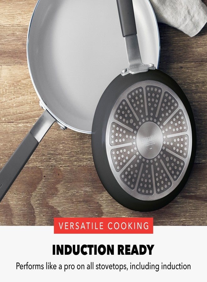 جرين بان طقم مقلاة غير لاصقة من قطعتين من GreenPan x Bobby Flay - مقاس 8 بوصات و10 بوصات، مصنوعة من السيراميك الماسي الخالي من PFAS، مناسبة للطهي بالحث، بمقبض سيليكون بارد الملمس، سهلة التنظيف وآمنة للاستخدام في غسالة الصحون والفرن، لون جرافيت - Image 3