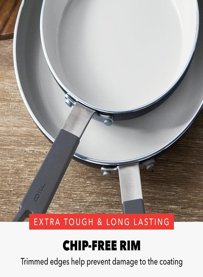 جرين بان طقم مقلاة غير لاصقة من قطعتين من GreenPan x Bobby Flay - مقاس 8 بوصات و10 بوصات، مصنوعة من السيراميك الماسي الخالي من PFAS، مناسبة للطهي بالحث، بمقبض سيليكون بارد الملمس، سهلة التنظيف وآمنة للاستخدام في غسالة الصحون والفرن، لون جرافيت - Image 5