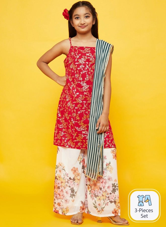 AKS Floral Printed Kurta Set for Girls - Image 1