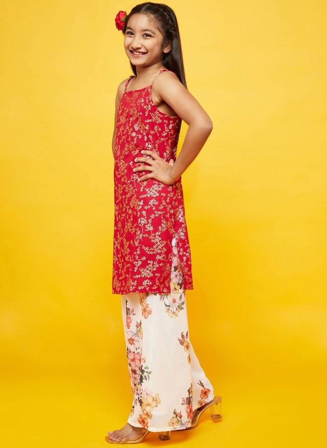 AKS Floral Printed Kurta Set for Girls - Image 5