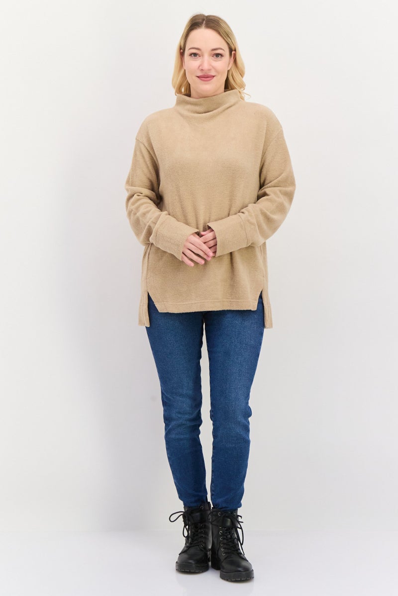 ESPRIT Women Mock Neck Long Sleeve Textured Sweatshirt, Taupe - Image 4