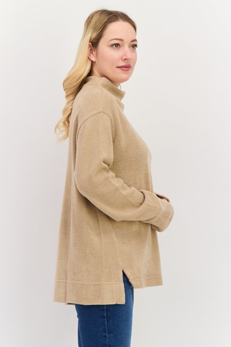 ESPRIT Women Mock Neck Long Sleeve Textured Sweatshirt, Taupe - Image 2