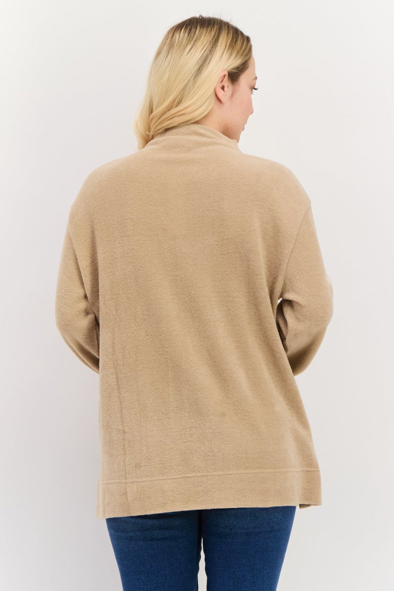 ESPRIT Women Mock Neck Long Sleeve Textured Sweatshirt, Taupe - Image 3