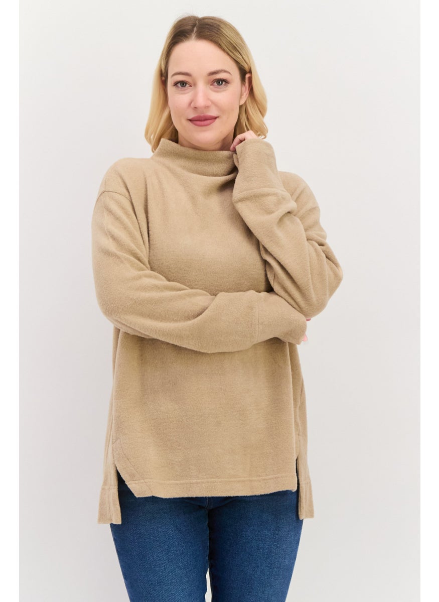 Women Mock Neck Long Sleeve Textured Sweatshirt, Taupe - pzsku/ZE964A7467FCC3ECFCAB4Z/45/_/1737641887/877b1c90-410a-4ba5-84a7-35bdddba386c