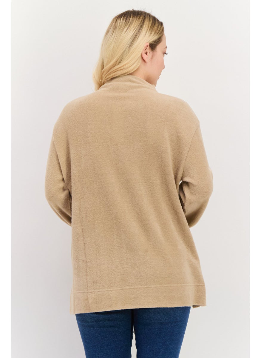 Women Mock Neck Long Sleeve Textured Sweatshirt, Taupe - pzsku/ZE964A7467FCC3ECFCAB4Z/45/_/1737641893/87fd383f-2620-4a71-947e-42e822b62f79