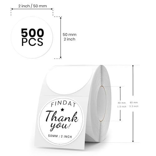 FINDAT White Thermal Labels Round 2 Inch Vinyl Circle Direct Printer Stickers Waterproof SelfAdhesive Decals Label for Logo Design Sealing Office Address 500 PCS - Image 3