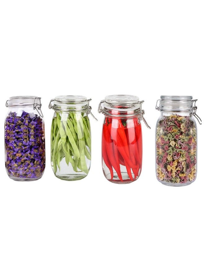 Star Work Glass Jars With Airtight Lids & Leak Proof Rubber Gasket,Large Wide Mouth Mason Jars With Buckle Lids For Kitchen Canisters 1500Ml,Big Glass Storage (Pack Of 4,Round) - Transparent - Image 1