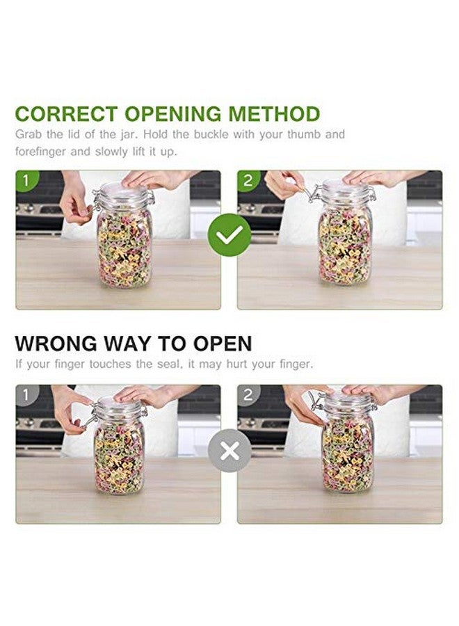 Star Work Glass Jars With Airtight Lids & Leak Proof Rubber Gasket,Large Wide Mouth Mason Jars With Buckle Lids For Kitchen Canisters 1500Ml,Big Glass Storage (Pack Of 4,Round) - Transparent - Image 3