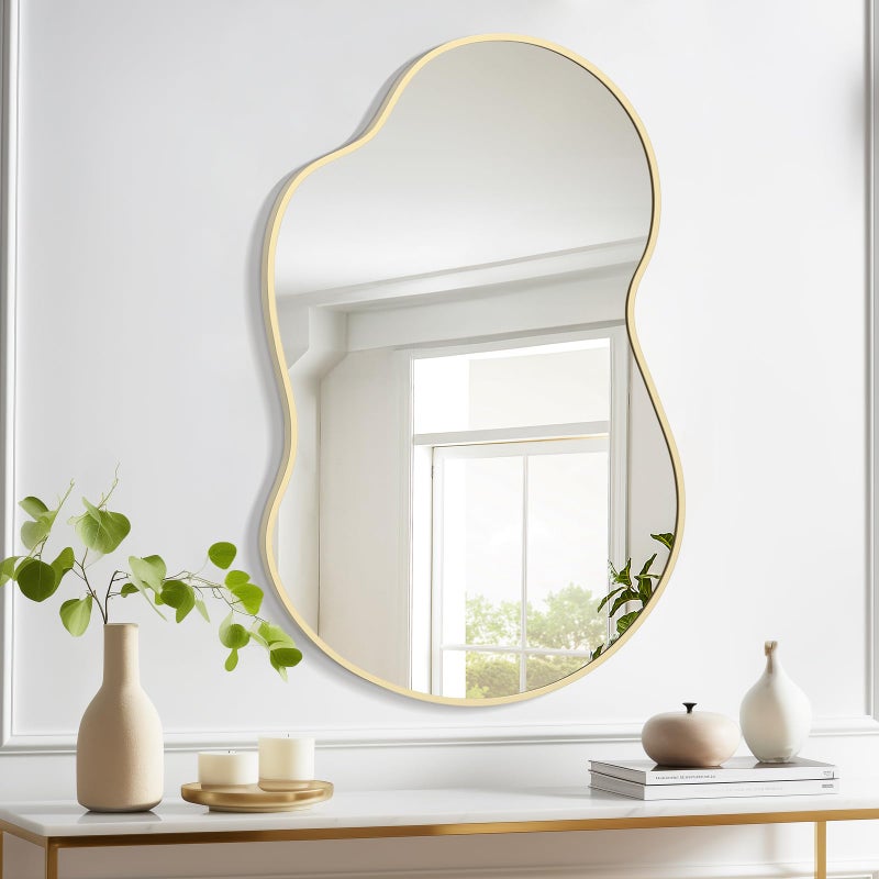 WallBeyond Gold Asymmetrical Mirror, Modern Irregular Wall Mirror with Aluminum Frame for Bedroom, Bathroom, Living Room, and Entryway 36" H x 24" W (Gold) - Image 4