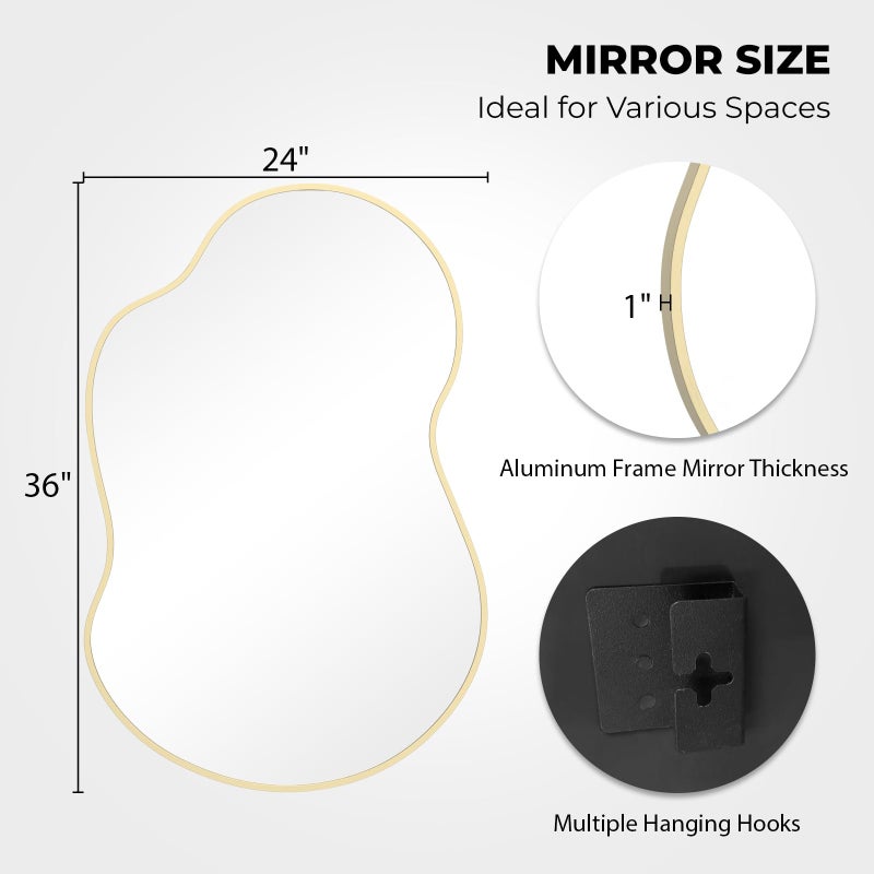 WallBeyond Gold Asymmetrical Mirror, Modern Irregular Wall Mirror with Aluminum Frame for Bedroom, Bathroom, Living Room, and Entryway 36" H x 24" W (Gold) - Image 5