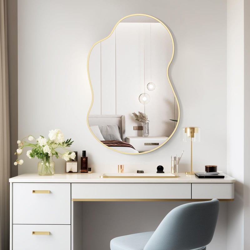 WallBeyond Gold Asymmetrical Mirror, Modern Irregular Wall Mirror with Aluminum Frame for Bedroom, Bathroom, Living Room, and Entryway 36" H x 24" W (Gold) - Image 2